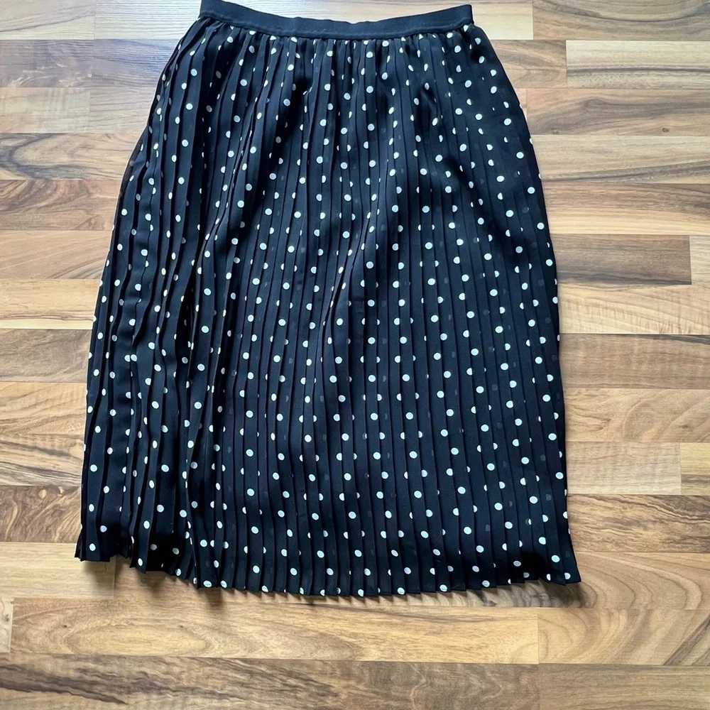 A New Day Skirt Black White Polka-dot Accordion Pleated Midi‎ Sz S Lined Casual